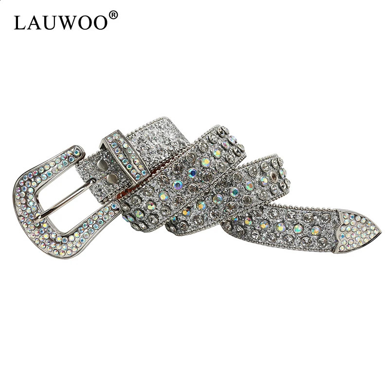 Rhinestone rivet belt with flash PU belt hip-hop jeans pants belt punk denim jeans belt womens belt 240909