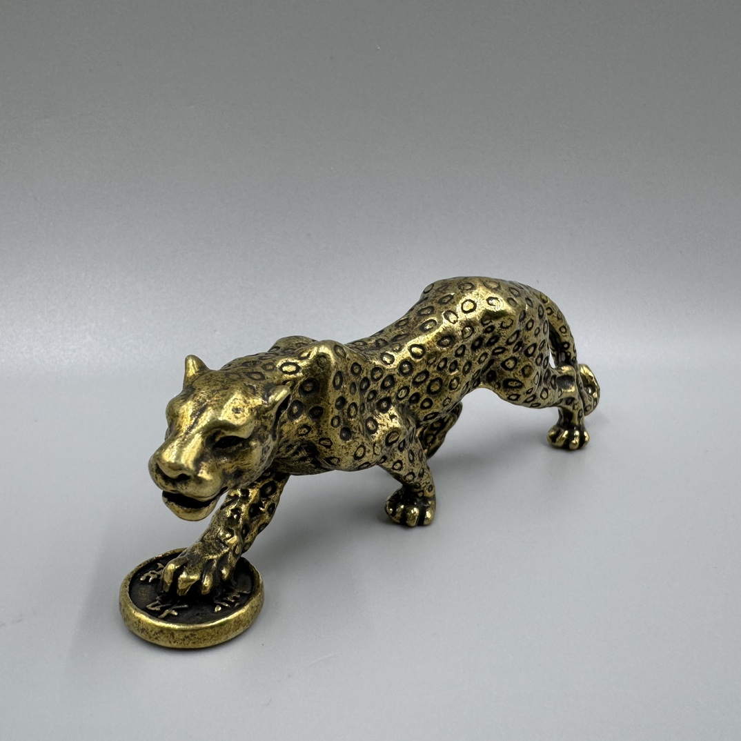 Brass Leopard Animal Statue Small Sculpture Tabletop Figurine Home Decor Gifts