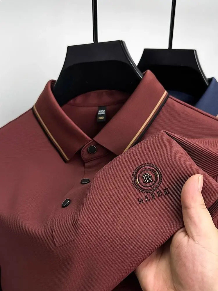 2024Highend Mens POLO Shirt Autumn And Winter item Exquisite Printed Ice silk Long sleeve Fashionable lapel Menswear 240911