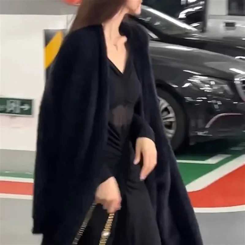 Soft and Sticky Sweater Jacket for Women in Autumn and Winter Lazy and Retro Blue Mohair Knitted Cardigan Medium to Long Coat WF M240910