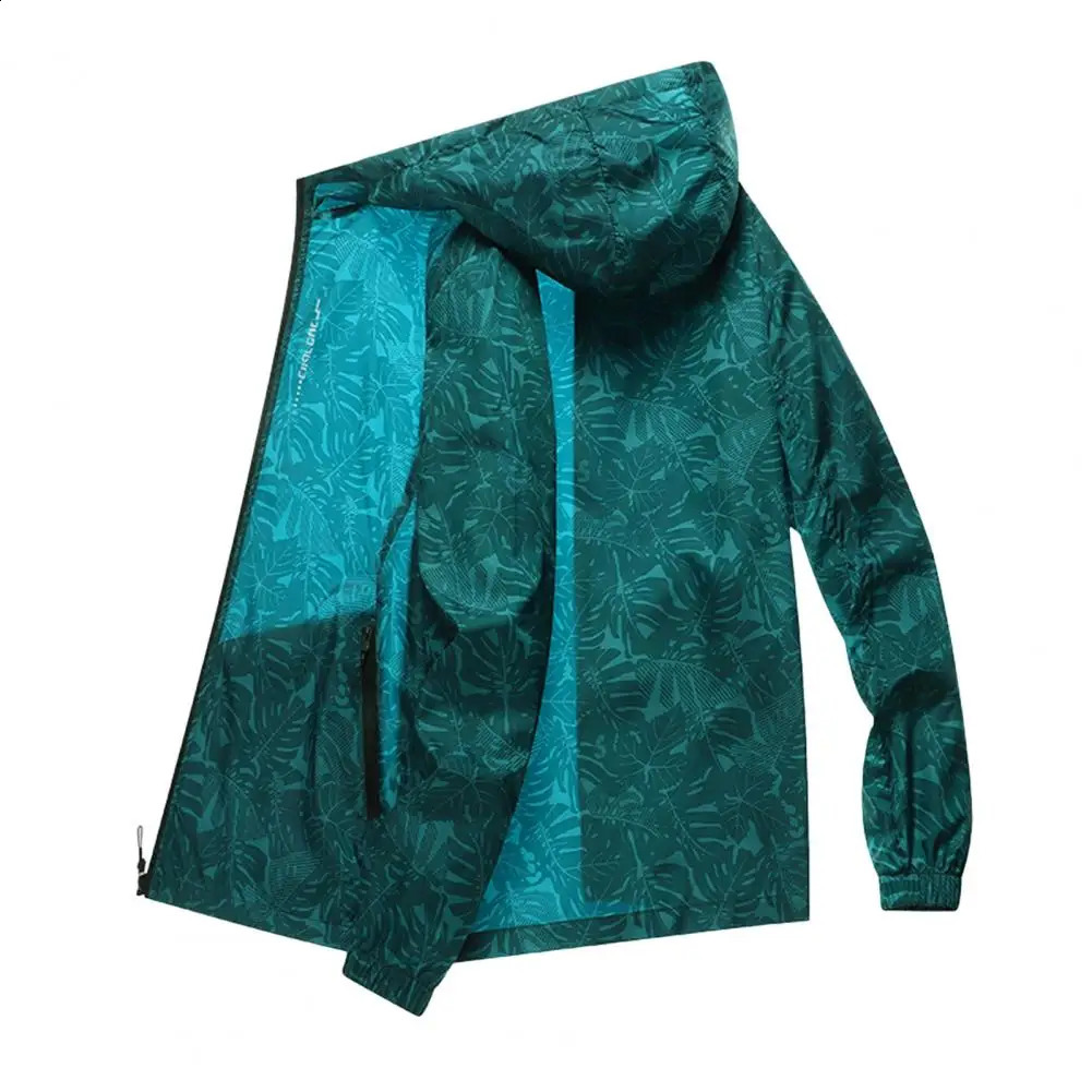 Mens summer sun protection jacket with moisture-proof wick cooling print breathable zipper pocket sun protection and waterproof Plus size hiking trip 