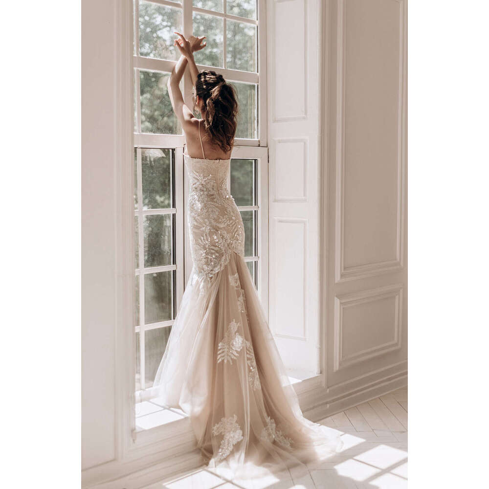 Dresses Ful Mermaid Spaghetti Strap Appliques Lace Backless Or Length Princess Bride Wedding Dress Custom Made