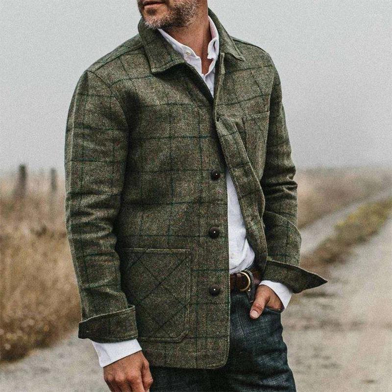 Men's Jackets Winter Fashion Retro Style Polo Collar Plaid Coat 2024 Loose Clothing For Men
