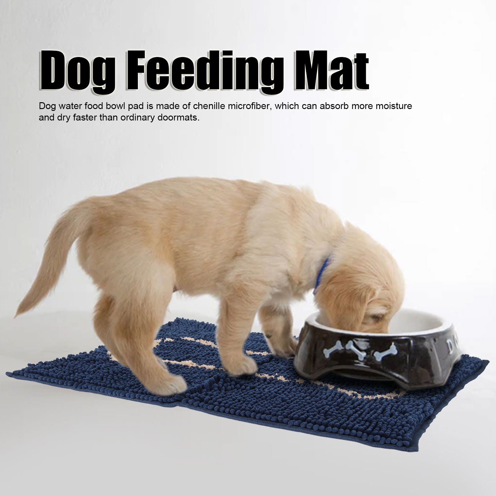 Dog Feeding Mat Prevent Slip Super Soft Comfortable Chenille Ultra Absorbent Dog Mat For Food And Water