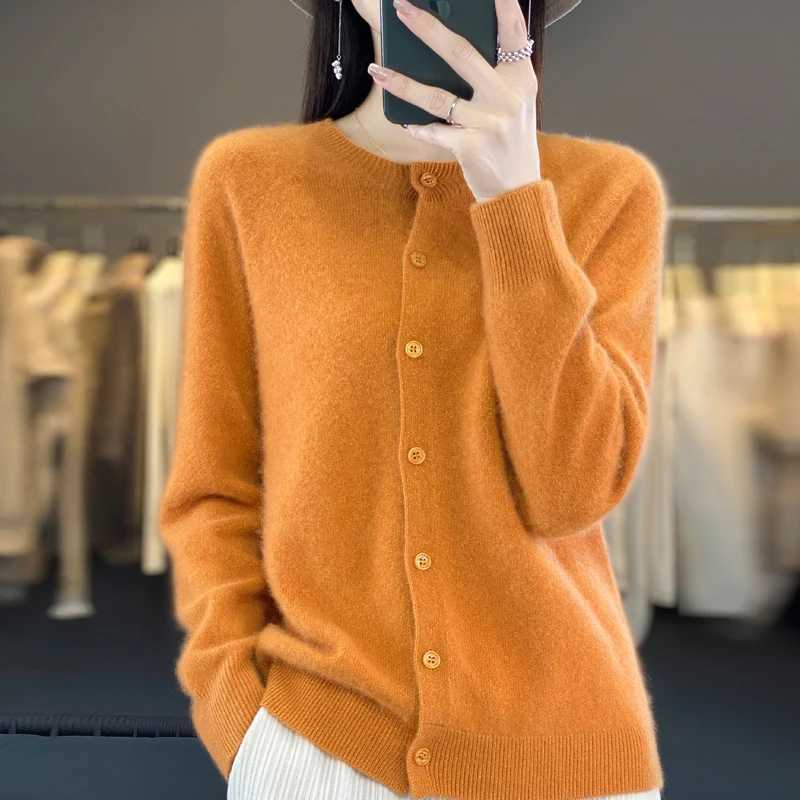 New Fashion O-neck Sweater Cardigan Women Autumn Winter 100% Merino Wool Sweaters Female Clothe Knitted Long Sleeve Tops M240910