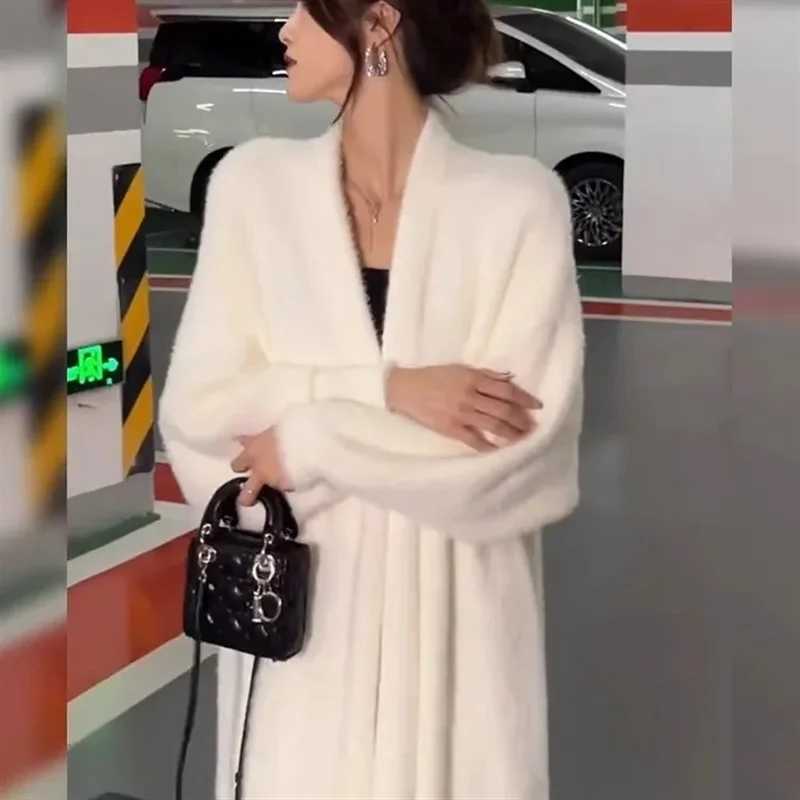 Soft and Sticky Sweater Jacket for Women in Autumn and Winter Lazy and Retro Blue Mohair Knitted Cardigan Medium to Long Coat WF M240910