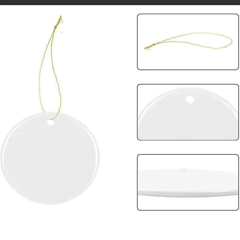 Blank Sublimation White Inch 3 Chirstmas Engaged Customized Ornament Round Heart Circle Star Shape Ceramic Xmas Tree Decor Hangtag Sxjun26