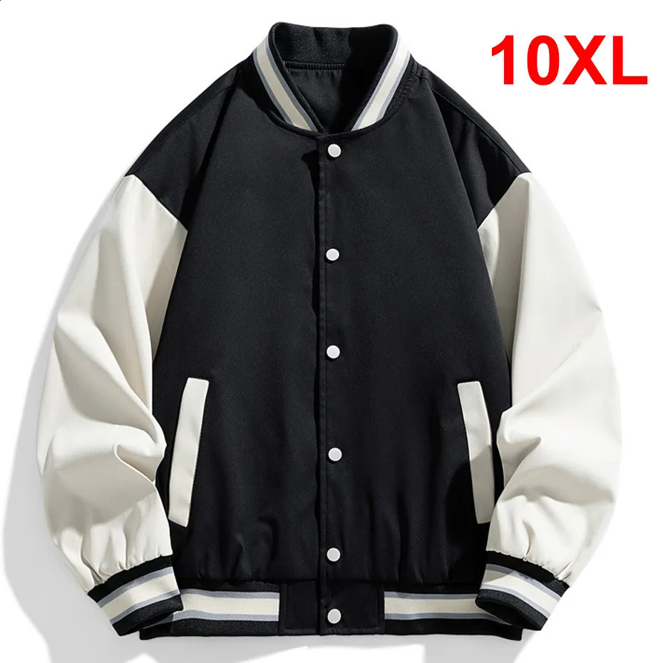 Black baseball jacket mens plus 10XL bomber jacket Coats fashion casual patch work jacket mens plus 10XL jacket 240909