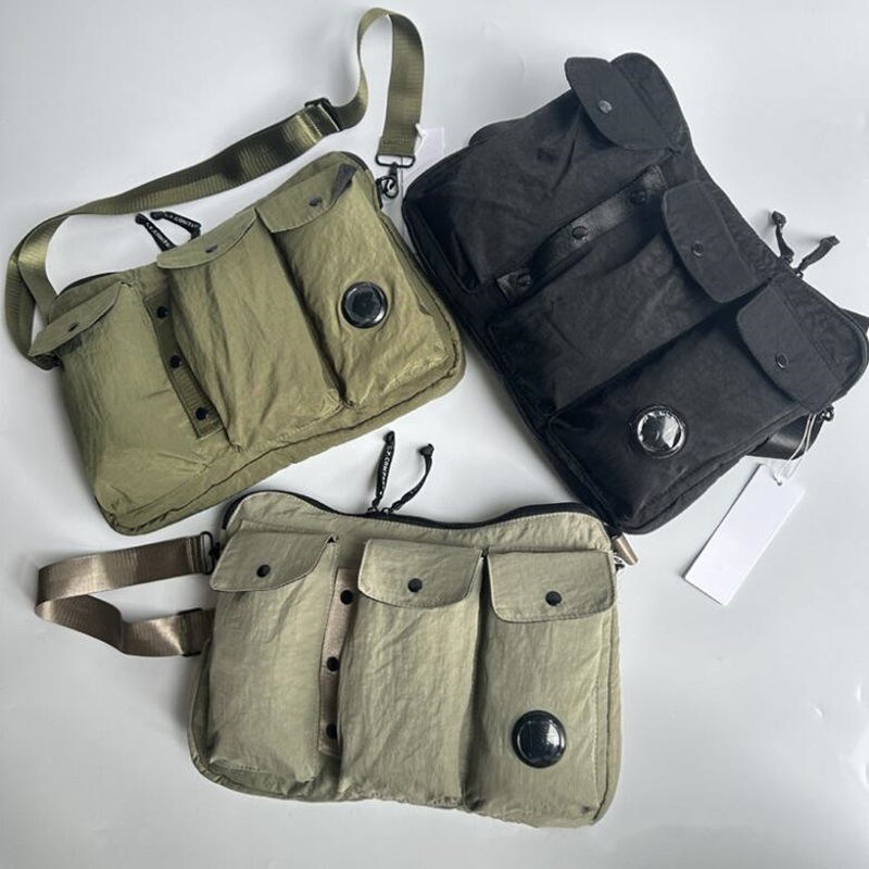 Men Single Shoulder Cross Body Small Bag Single Lens Outdoor Sports Drawstring Nylon Triple Pocket Waist Bag