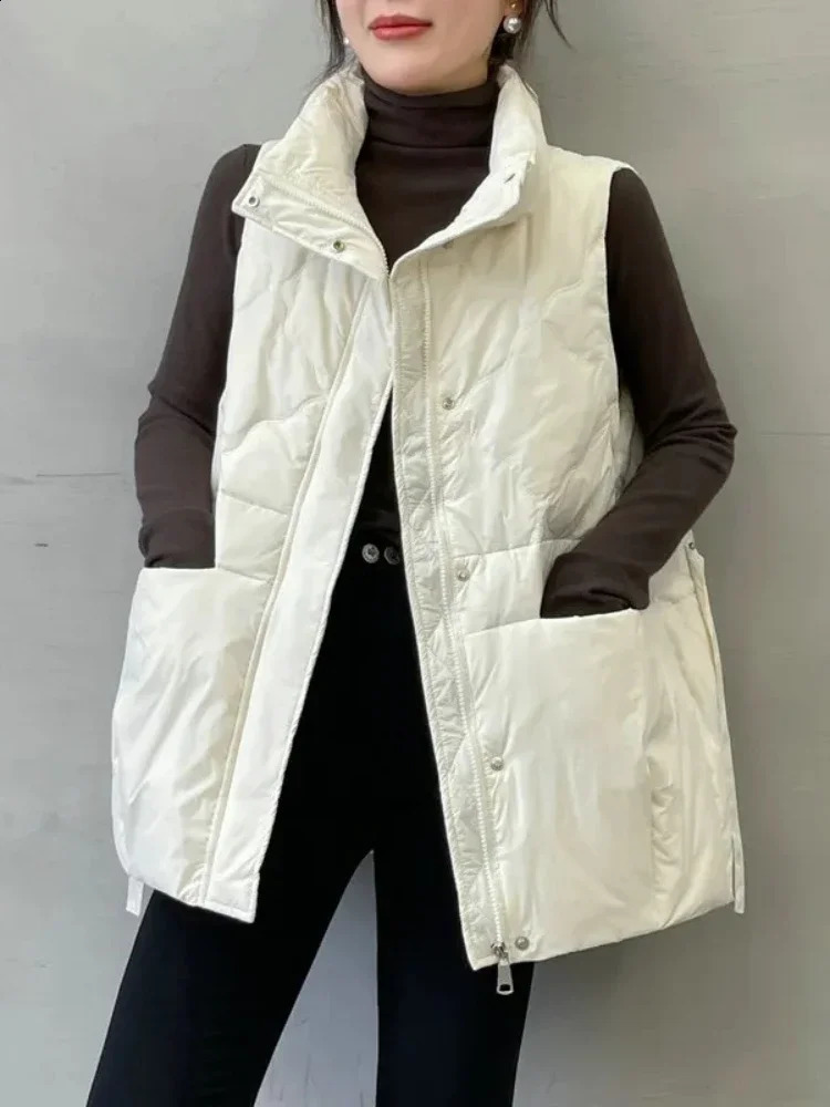 Womens down cotton vest jacket autumn short sleeved stand collar sleeveless womens casual quilted item 240910