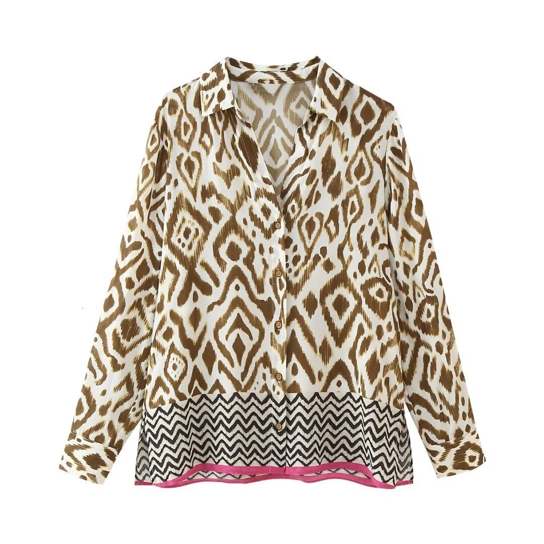 Womens New Style Contrast Embroidered Printed Shirt+skirt Set