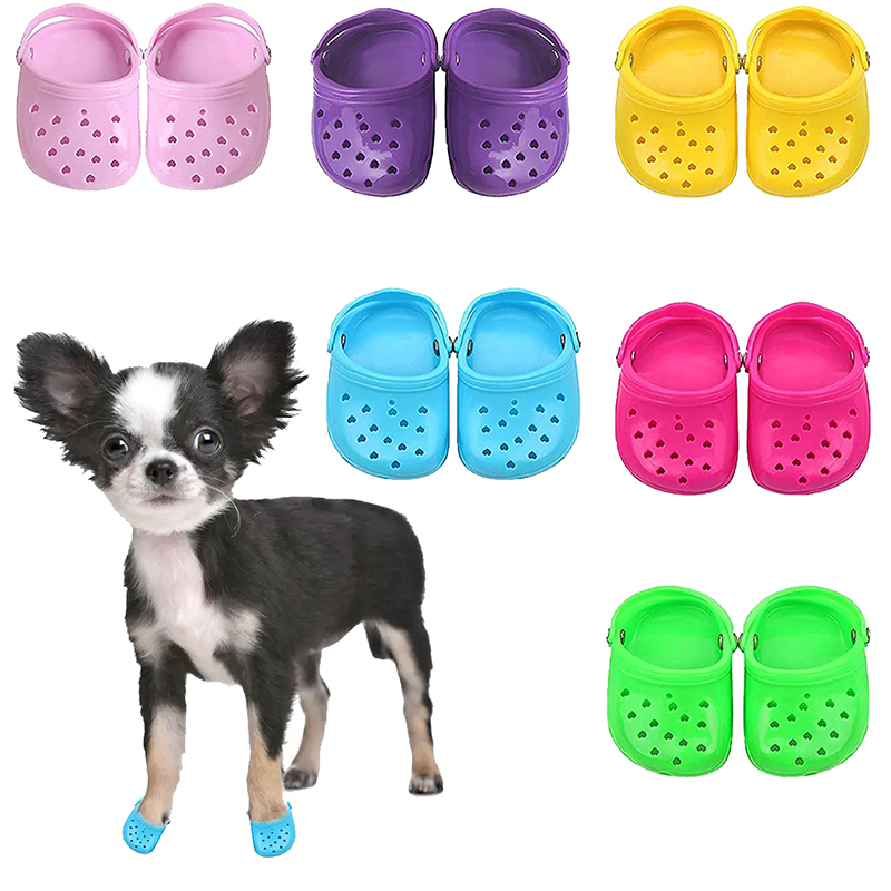 2pcs Pet Dog Shoes For Summer Sandals Mesh Puppy Breathable Comfortable Hole Shoes With Anti-slip Sole Waterproof Candy Colors