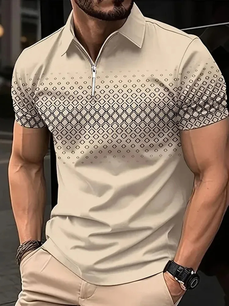 Men's 3D Printed Zipper Polo Breathable Golf Shirt Casual Streetwear | Vibrant Colors
