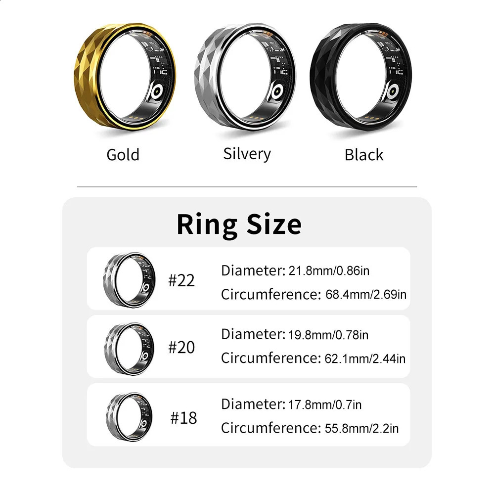 R12M Smart Ring IP68 Waterproof Health Monitor Multi sport Mode Step Distance Calorie Counter Fitness Ring Suitable for Android and iOS 240911