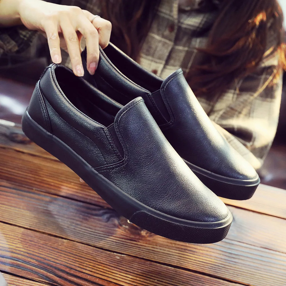 Black Microfiber Waterproof Mens Womens Casual Shoes Flat Bottome Soft Sole Loafers Wear-resistant Non Slip Sneakers Men Shoes 240904