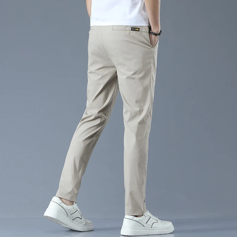 Slim Fit Casual Pants Men Lightweight Classic Straight Trousers for Men Breathable Cotton Joggers Business Solid khaki Pants 240910