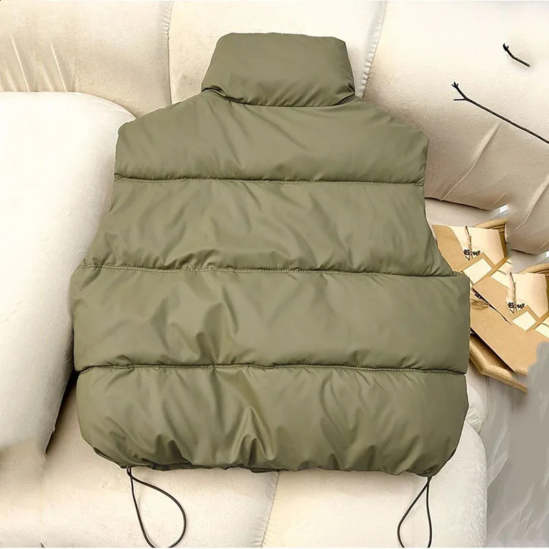 Winter down cotton vest jacket for women long sleeved vertical Parkas warm short coat top 240910