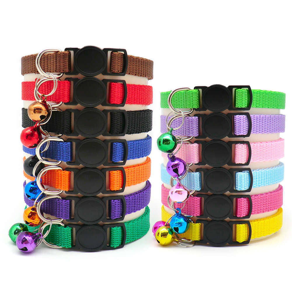 Wholesale 100Pcs Pet Cat Dog Collar With Bell Delicate Safety Casual Rabbit Solid Color Neck Strap Fashion Walking Outside