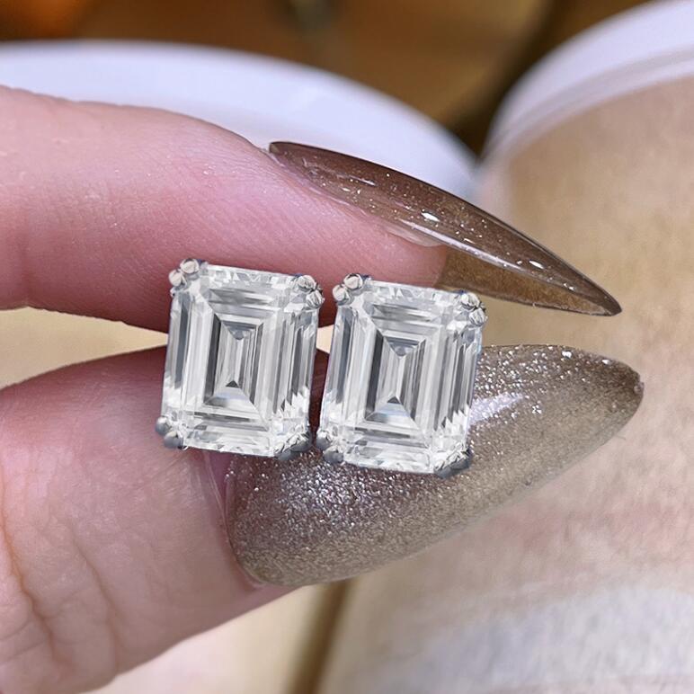 2024 Stud Earrings: 100% Sterg Sier Emerald Cut Pink Moissanite Dia Wedding Earrings for Women