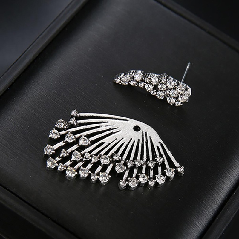 Feather Stud Earrings for Women, Sterg Sier Pave White 5A Cubic Zirconia