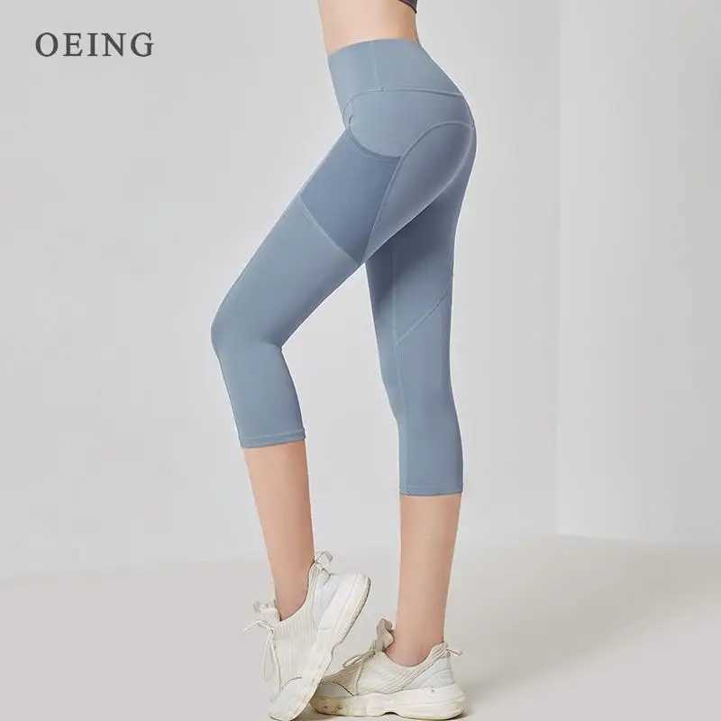 Yoga Pants Women Sport Leggings High Waist Cropped Yoga Pants Elastic Mesh Pocket Running Capris Gym Crop Leggings Slim Fitness Tights M240910