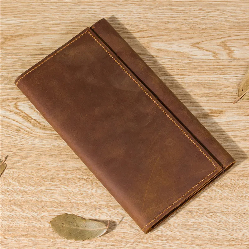 Vintage denim leather mens long wallet card holder business multi one layer 240910