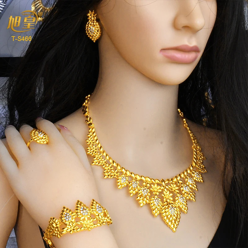 Dubai 24K Gold Plated Boutique Jewelry Set Fashion Gold 4pcs Set/Necklace/Earrings/Rings/Bracelets Wedding Wholesale 240910