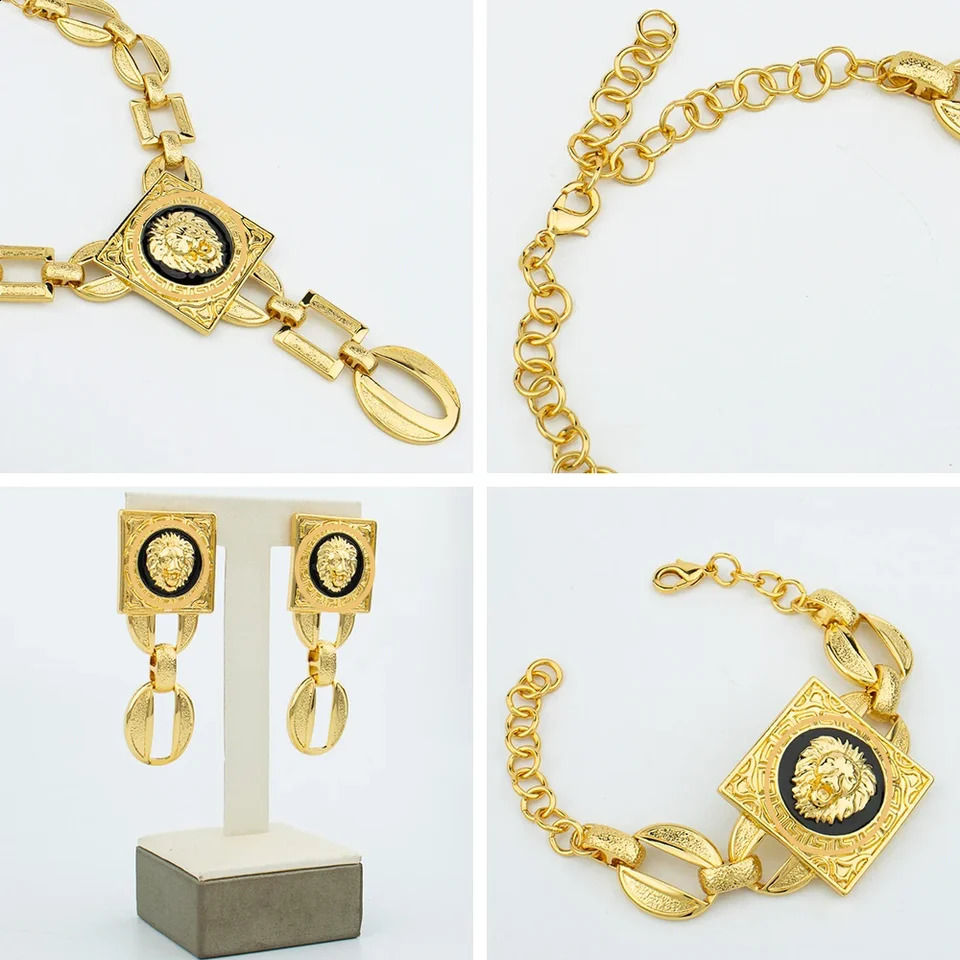 YM Jewelry Set Fashion Womens 18k Gold Plated Necklace Bracelet Jewelry Face Shape Chain Pendant Copper Earrings Square Ring Gift 240910