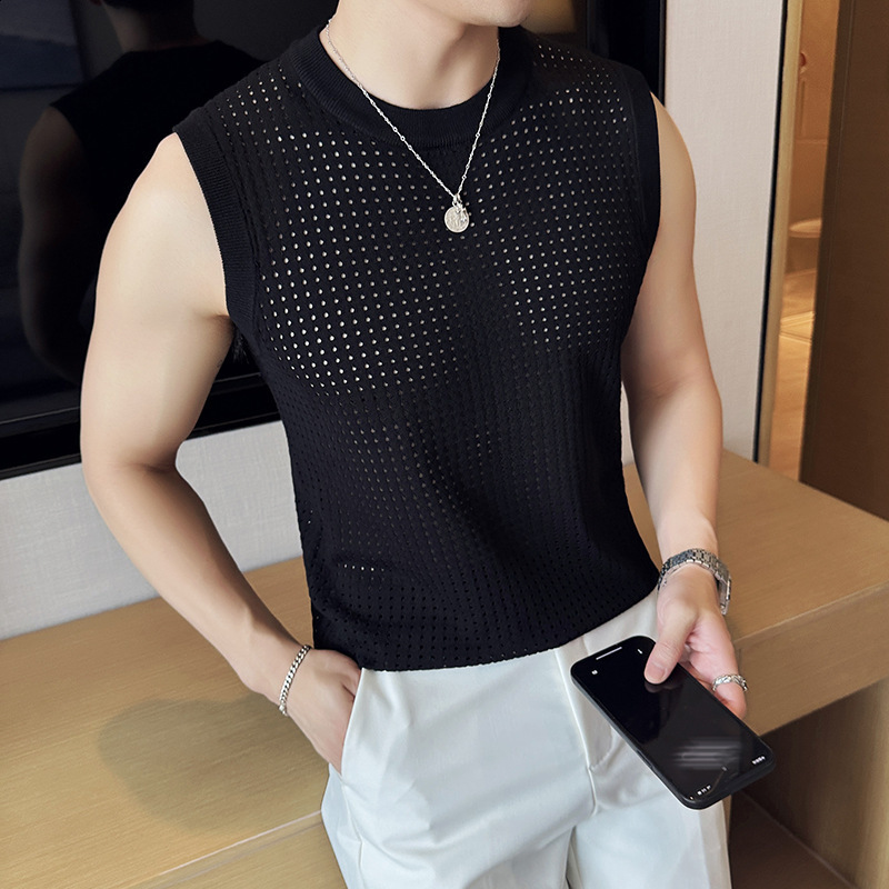 Casual Simple Style Tops INCERUN Men Solid Oneck Breathable Mesh Tank Fashion Male Sports Allmatch Sleeveless Vests S5XL 240430