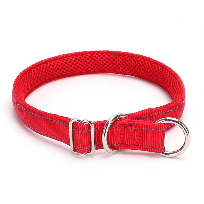 Adjustable Pet Collar Nylon Reflective Mesh Lined Anti-Suffocation P Chain Dog Chain Dog Collar for Medium & Large Dogs Training