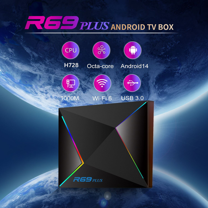 R69 PLUS Smart Android 14.0 Tv Box 4GB 32GB Allwinner H728 Octa Core 2.4G/5G Wifi BT5.0 Media Player Set Top Box