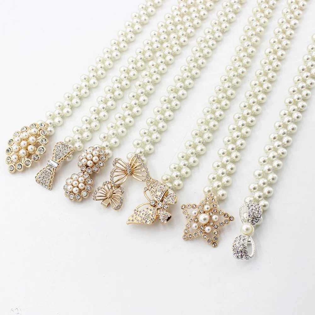 Pearl waist chain for Wens decoration high-end Rhinestone pearl belt fashionable and sweet dress elastic waist chain X250410