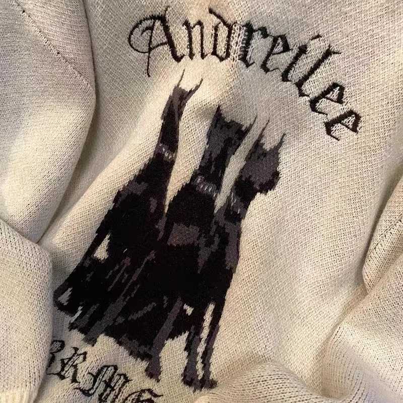 Goth Sweater Winter Y2k Long Sleeve Dog Pattern Knit Pulovers Koutfit Korean Style Fashion Aesthetic Oversize Women Streetwear M240910