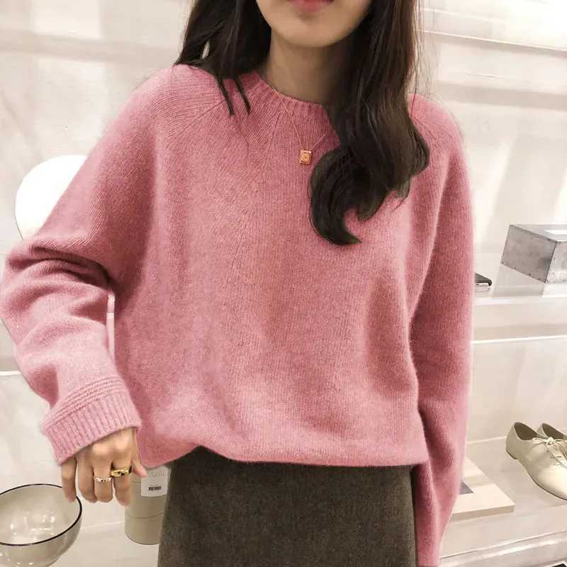 Fall Winter Thicken Warm Cashmere Sweater Women Harajuku Loose Basic O Neck Pullovers Solid Simple All Match Knitwear Jumpers M240910
