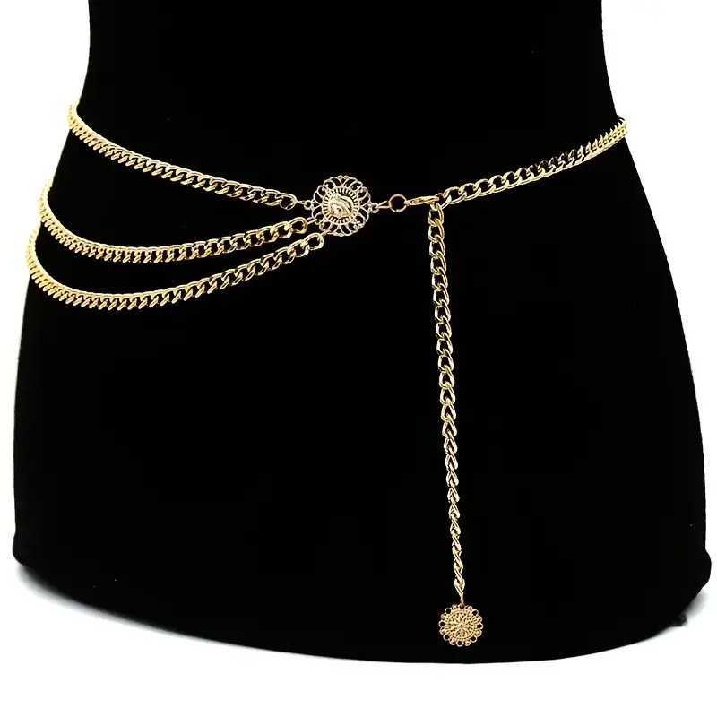 Ladies Simple Layered Chain with Gold Silver Metal Waist Chain Elegant Body Jewelry Dress ChainX2409
