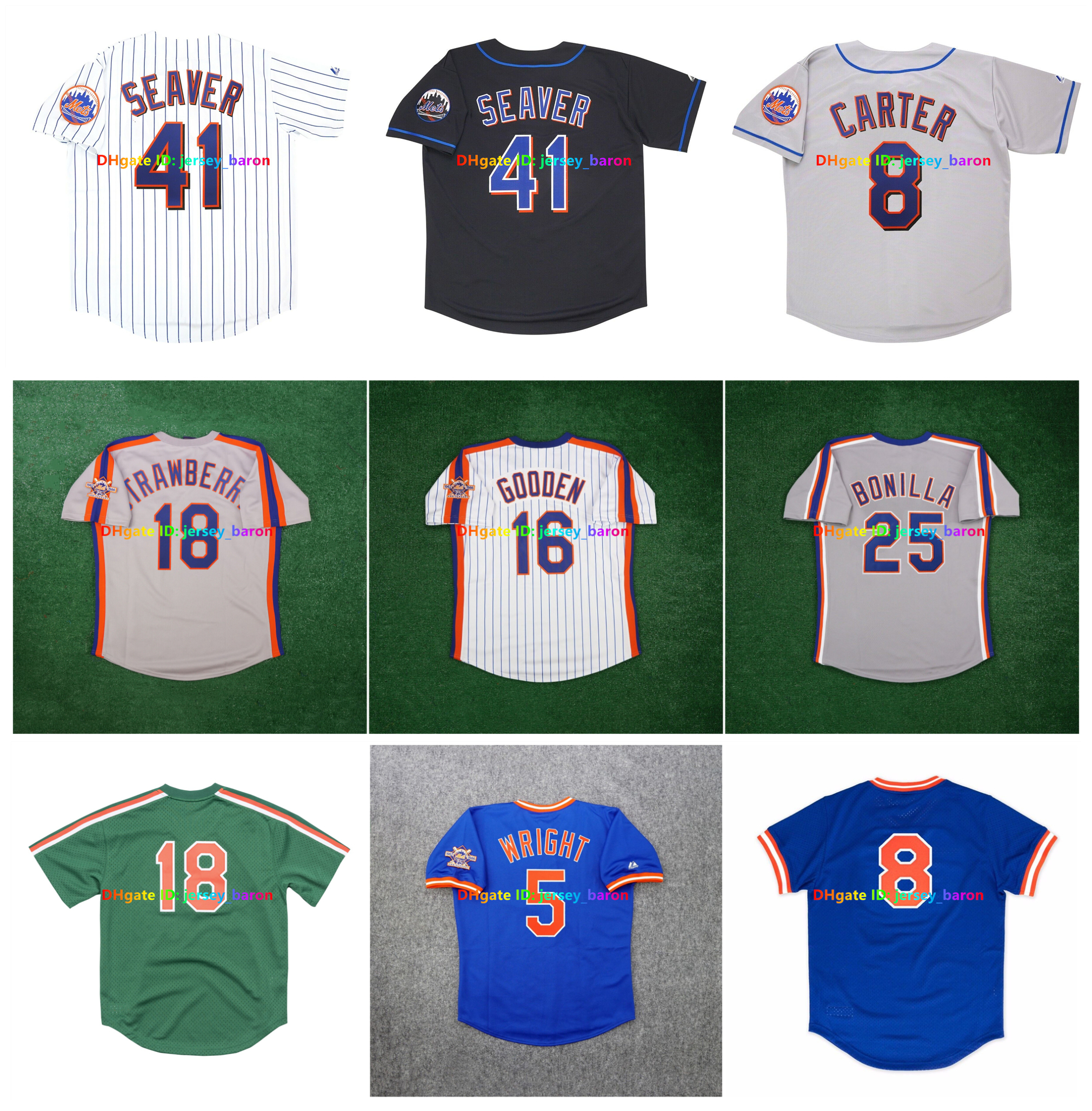 Mets Baseball Jersey - Kranepool Lindor Strawberry Wright Piazza Hernandez Seaver Darling Bonilla Carter - Sizes S-4XL