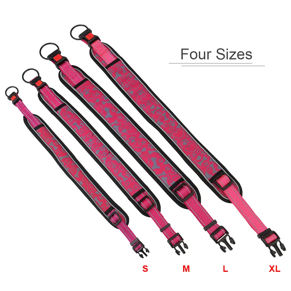 Reflective Dog Collar Soft Padded Breathable Nylon Adjustable Pet Collars for Girl Male Female Small Medium Large Dogs Training