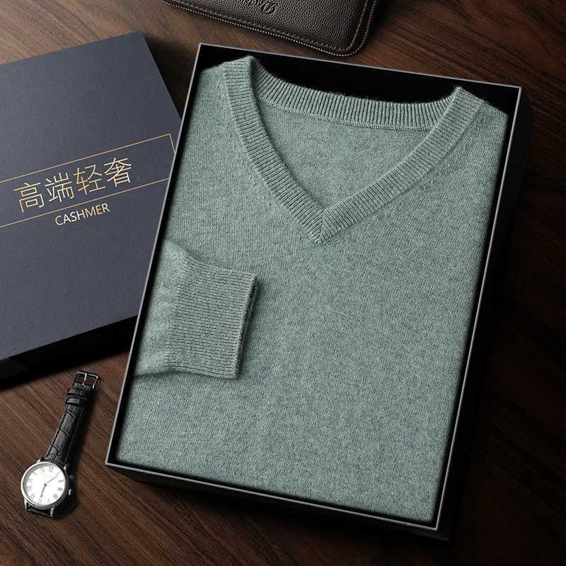Brand new 100% pure cashmere mens V-neck high-end luxury business casual sweater autumn and winter knitted cashmere sweater W240909