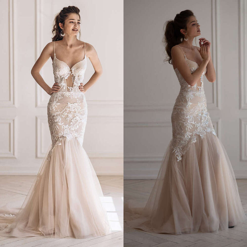 Dresses Ful Mermaid Spaghetti Strap Appliques Lace Backless Or Length Princess Bride Wedding Dress Custom Made