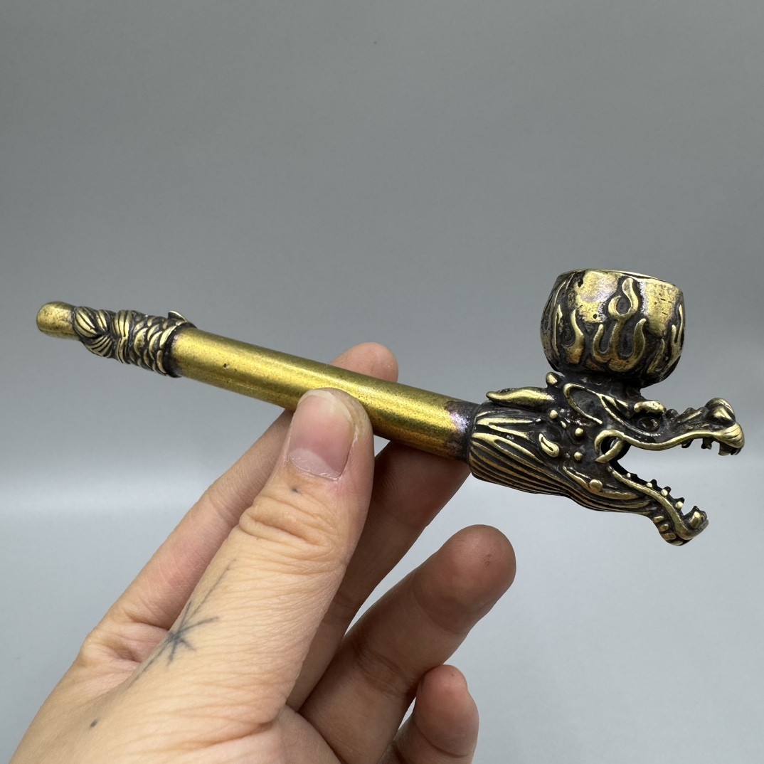 Smoking pipes Pure copper dry tobacco pole brass cigarette bag pot dual purpose filter cigarette holder old style pipe -2