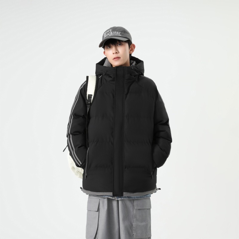 Winter Parkas Coats Hooded Collar Thick Striped Loose Padded Cotton Warm Casual Thick Snow Fashion Outwear Windproof Coat Jacket High Quality Black Gr