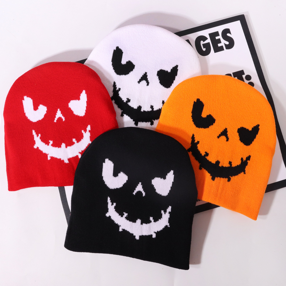 Halloween Pumpkin Knit Cap Spiderweb European & American Hat Y2K Trendy hip hop gothic Beanie for Men and Women