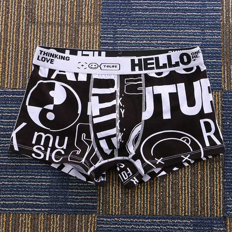 Fashion Printed Boxer Shorts Mens Convex Pouch Underwear Mid Waist Comfortable Underpants Elastic Male Lingerie Youth Soft Pant Y240910