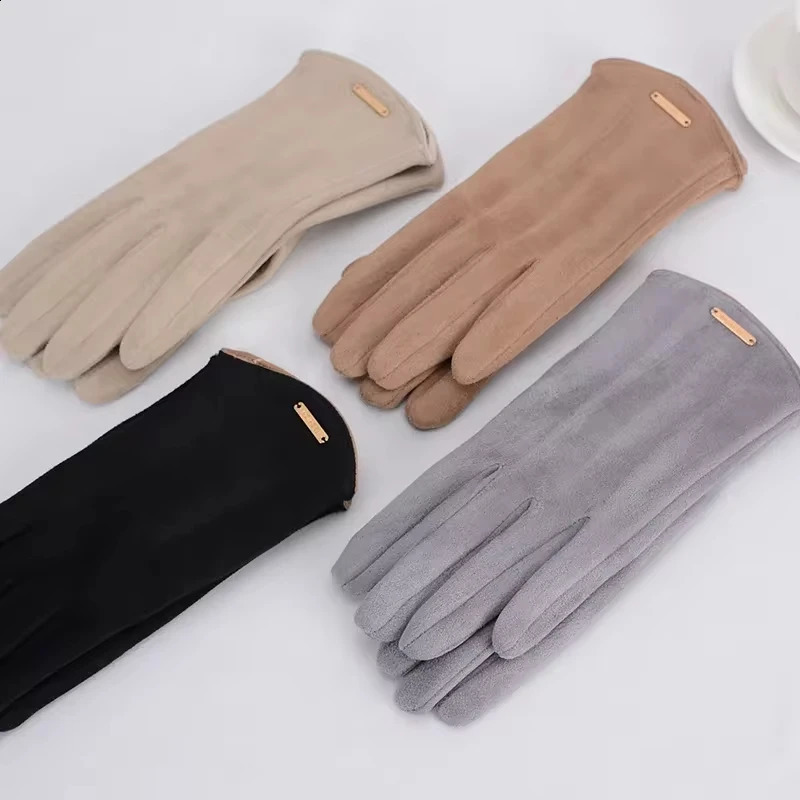 Women Touch Screen Gloves Fashion Mittens Autumn Winter Warm Thin Cashmere Solid Cycling Drive Suede Fabric Elegant Windproof 240906