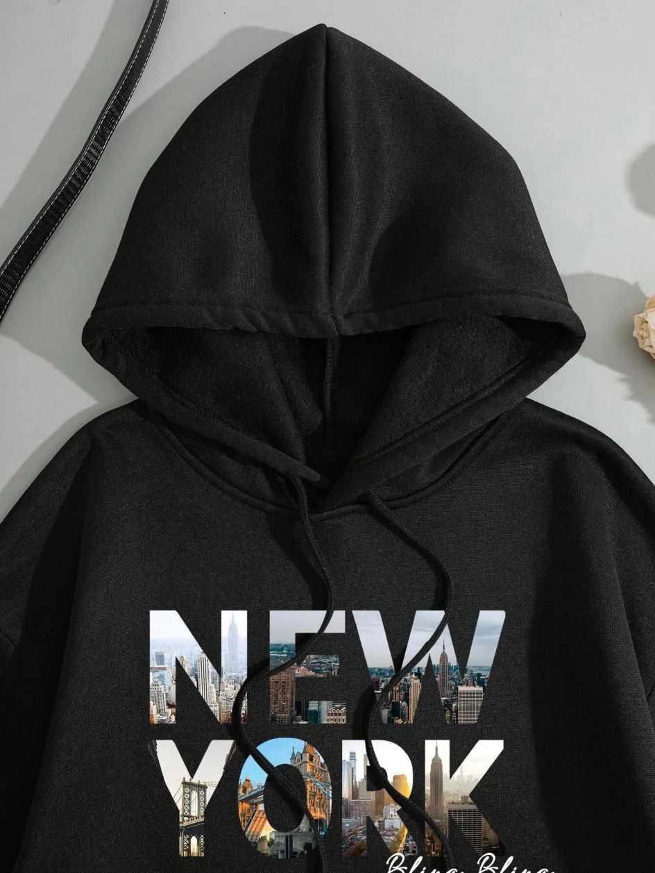 New York Scenery Printing Sweatshirt Womens Autumn Soft Hooded Simple Warm Comfortable Hoodie Street Oversize Fashion Pullovers XJ250717