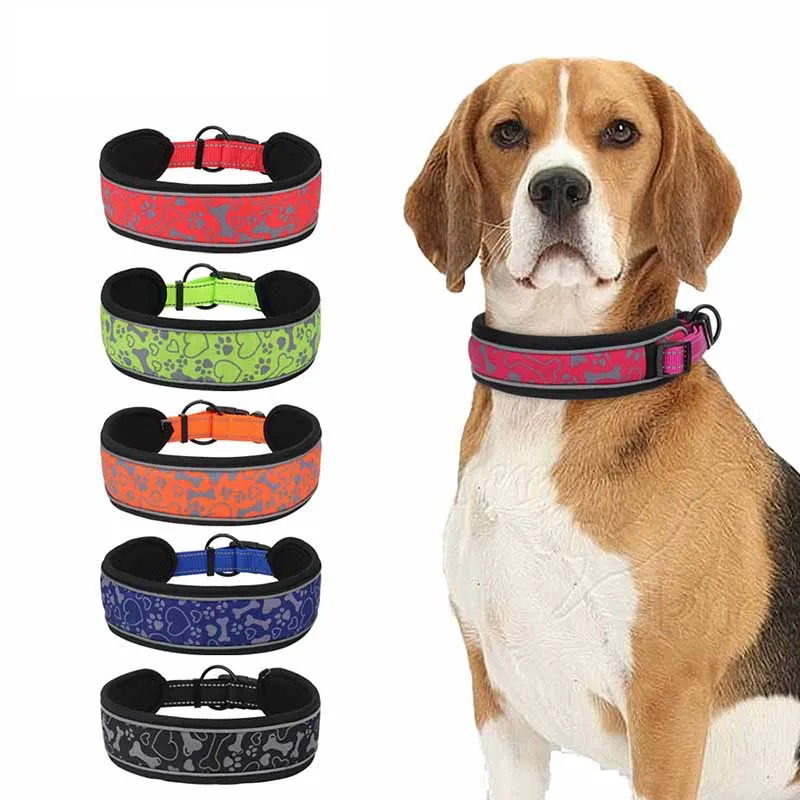 Reflective Dog Collar Soft Padded Breathable Nylon Adjustable Pet Collars for Girl Male Female Small Medium Large Dogs Training