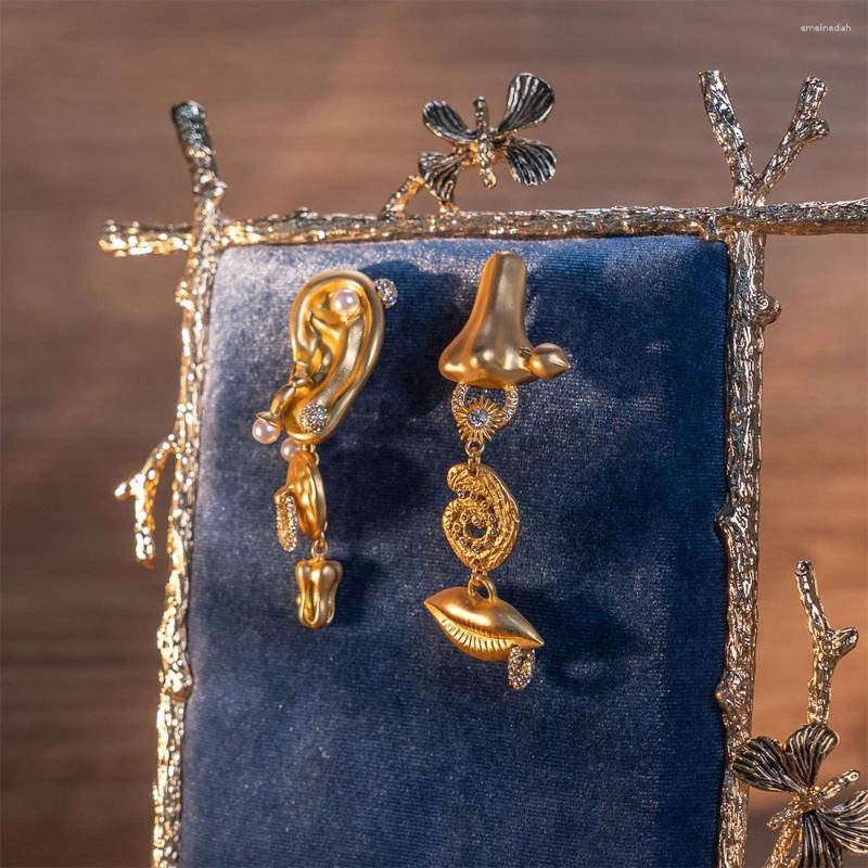 Stud Earrings: Gold Plated Copper Vintage Design Nose & Mouth Earrings for Women and Girls - Trendy Party Jewelry 4