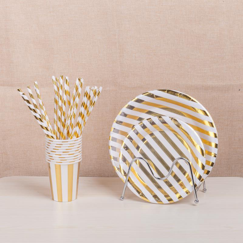 Hot sale disposable paper discs paper tableware party supplies hot stamping discs 100 pieces each