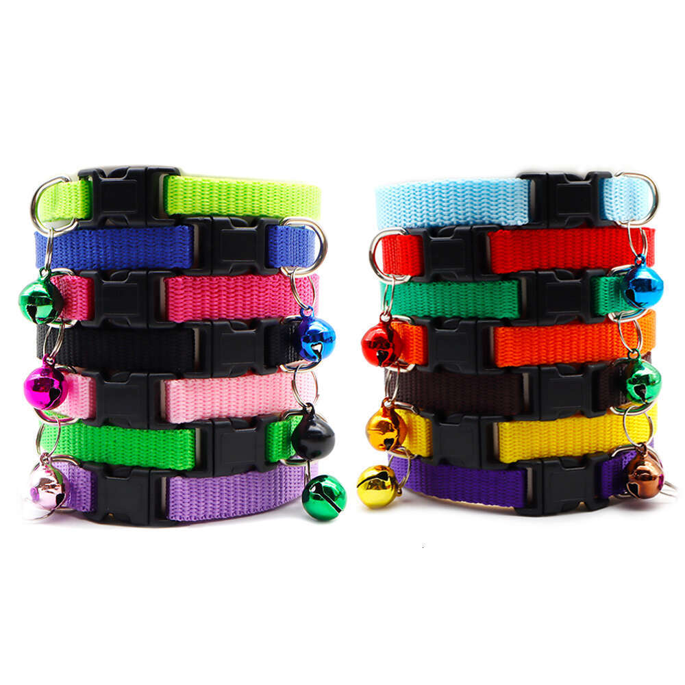Wholesale 100Pcs Pet Cat Dog Collar With Bell Delicate Safety Casual Rabbit Solid Color Neck Strap Fashion Walking Outside