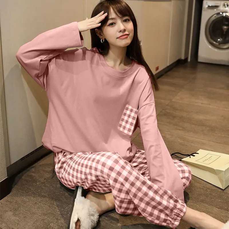 Womens 2-Piece Spring Autumn And Summer Pajamas Womens Long Sve New Korean Version Fashion Casual Ladies Loungewear SetXJ250220